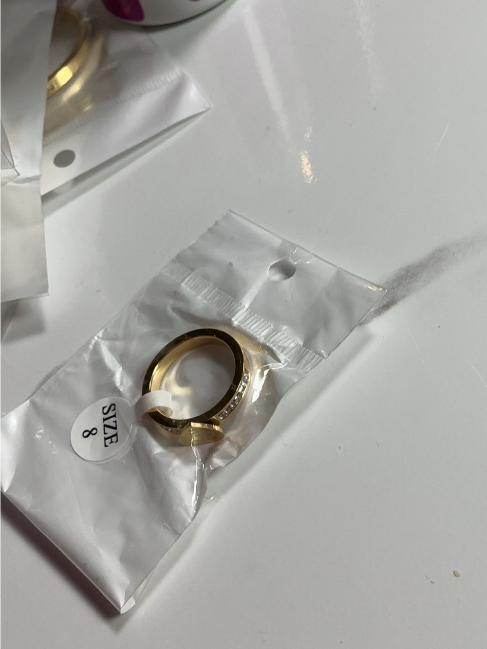 Classic Gold Women's Ring with Clear Accent Stones - Size 8